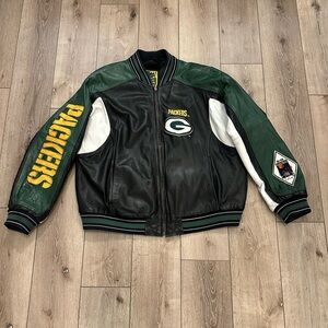 Vintage 90’s G-iii by Carl Banks Packers Black Green Leather Varsity Jacket